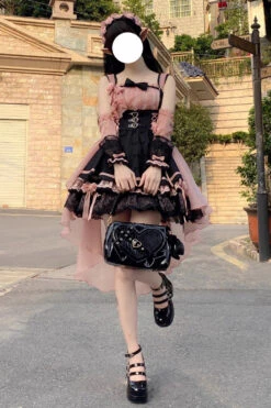 Black/Pink Multi-layer Ruffle Bowknot Sweet Princess Lolita Dress -LolitaInside 65970160fceb04be6e095300fb29ba88