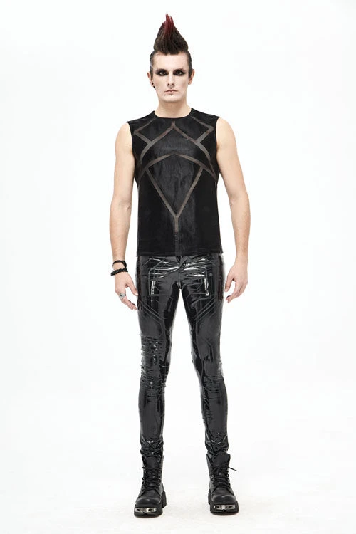Black Punk Circuit Printed High Quality Stretchy Leather Tight Mens Pants 5 Black Punk Circuit Printed High Quality Stretchy Leather Tight Mens Pants - Image 3