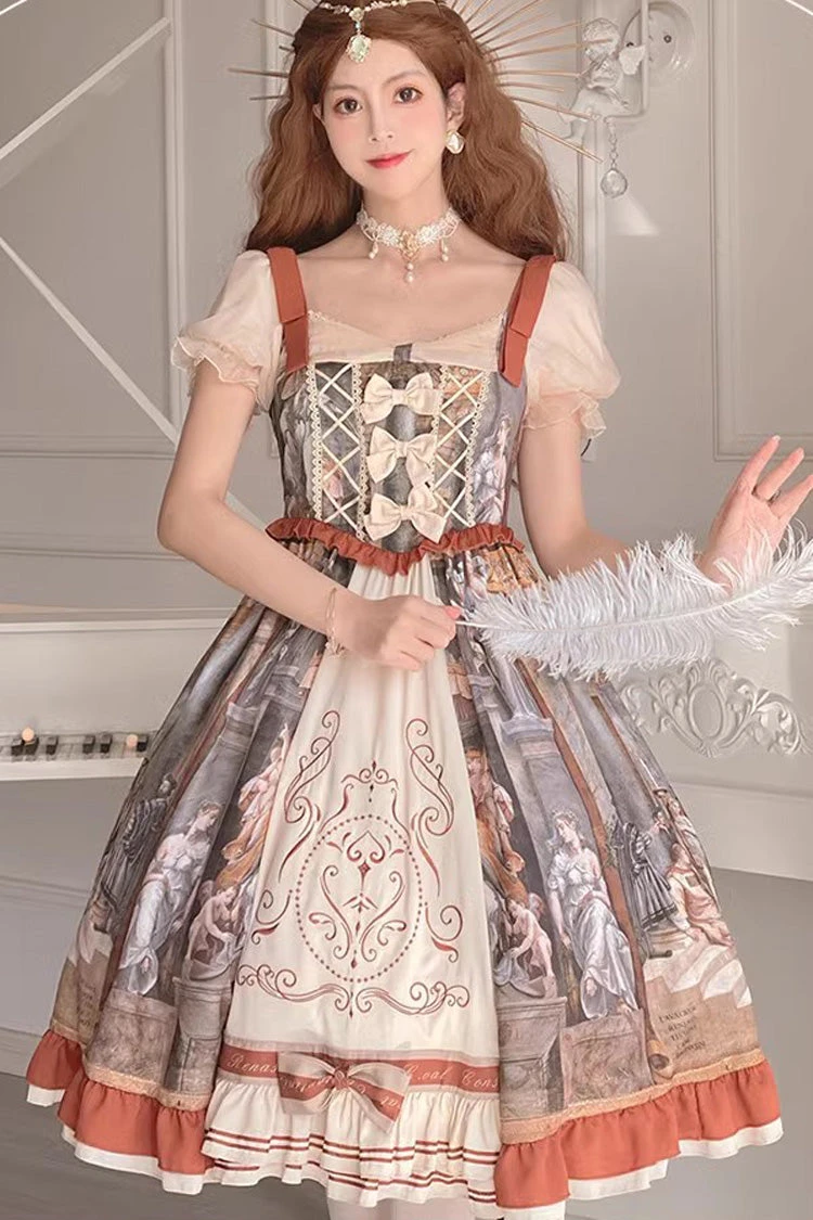 Multi-Color Constantine Oil Painting Print Bowknot Classic Vintage Princess Lolita Dress 4 Multi-Color Constantine Oil Painting Print Bowknot Classic Vintage Princess Lolita Dress - Image 2