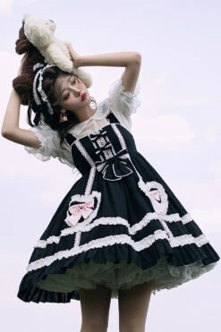 Black High Waist Love Bowknot Ruffled Princess Sweet Lolita JSK Dress -LolitaInside 662dbb2b49a894e03a3cfa5221a041a8