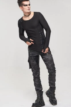 Black Punk Do Old Print Detachable Multi-Pocket Splicing Metal Rivet Decoration Men's Long Pants -LolitaInside 66415383a271bc25a1476cfe0dcdc28d