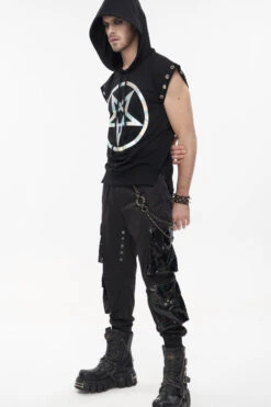 Black Punk Multi Pocket Splicing Illusory Color Removable Metal Left Chain Design Cargo Men's Pants -LolitaInside 664d49db40e6a7366ee14abeca2cb19b