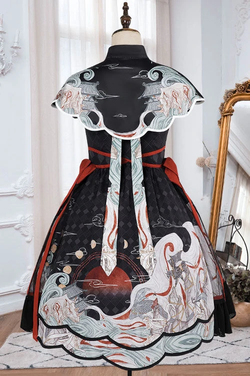 Black Chinese Style Chang'e Flying To The Moon Print Ruffled Classic Lolita OP Dress 10 Black Chinese Style Chang'e Flying To The Moon Print Ruffled Classic Lolita OP Dress - Image 8