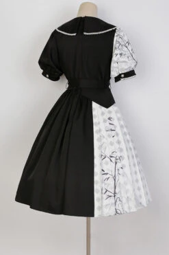 Black/White Stitching Chinese Style Bamboo Print High Waisted Sweet Lolita Dress -LolitaInside 674bae078bc6558f320d5a34b2f8c19c