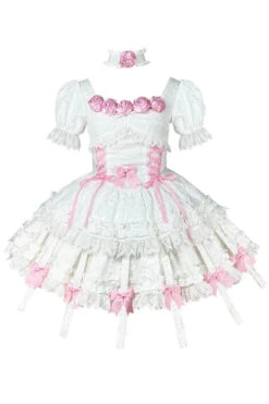 White/Pink Puff Short Sleeves Princess Gothic Lolita Tiered Dress -LolitaInside 6791fef60a7e72c0495d4925770da33b