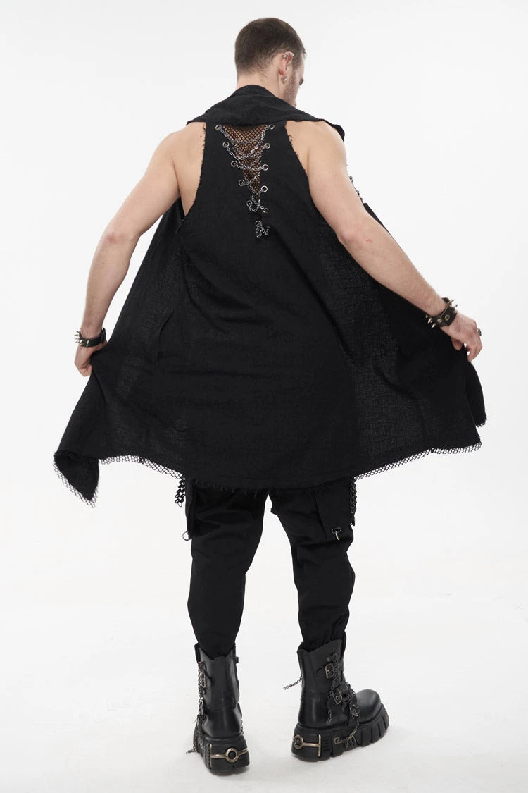 Black Aluminum Chain Stitching Design Distressed Cotton Linen All Seasons Men's Punk Vest 8 Black Aluminum Chain Stitching Design Distressed Cotton Linen All Seasons Men's Punk Vest - Image 6