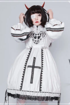 Beige Detachable Hat High Neck Woolen Cuffs Demon Rabbit Gothic Lolita OP Dress -LolitaInside 68ead61f3764769f2bd053b72226cdef