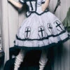 Grey Halloween Cross Short Puff Sleeves Two Pieces Gothic Lolita Dress