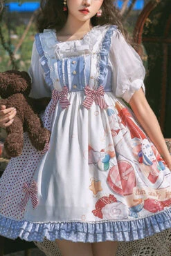 Candy Print Star Buttons Sweet Lolita JSK Dress -LolitaInside 69d63997b6a4a6171dfa97efb4404f2c
