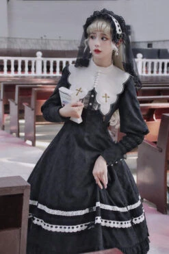Black Cross Dark Church Elegant Lace Long Sleeves Ruffled Classic Lolita OP Dress -LolitaInside 6a7a16fcb13593df2986516ac1d4ffc2