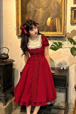 Wine Red Annie's Gift Short Sleeves Bowknot Sweet Lolita Dress (Plus Size Support) 12 Wine Red Annie's Gift Short Sleeves Bowknot Sweet Lolita Dress (Plus Size Support) -LolitaInside 6a8ff19ff645e357b96ac605a9b6a387 5d74d103 9d77 400e a7f3 dd66e8b5e905