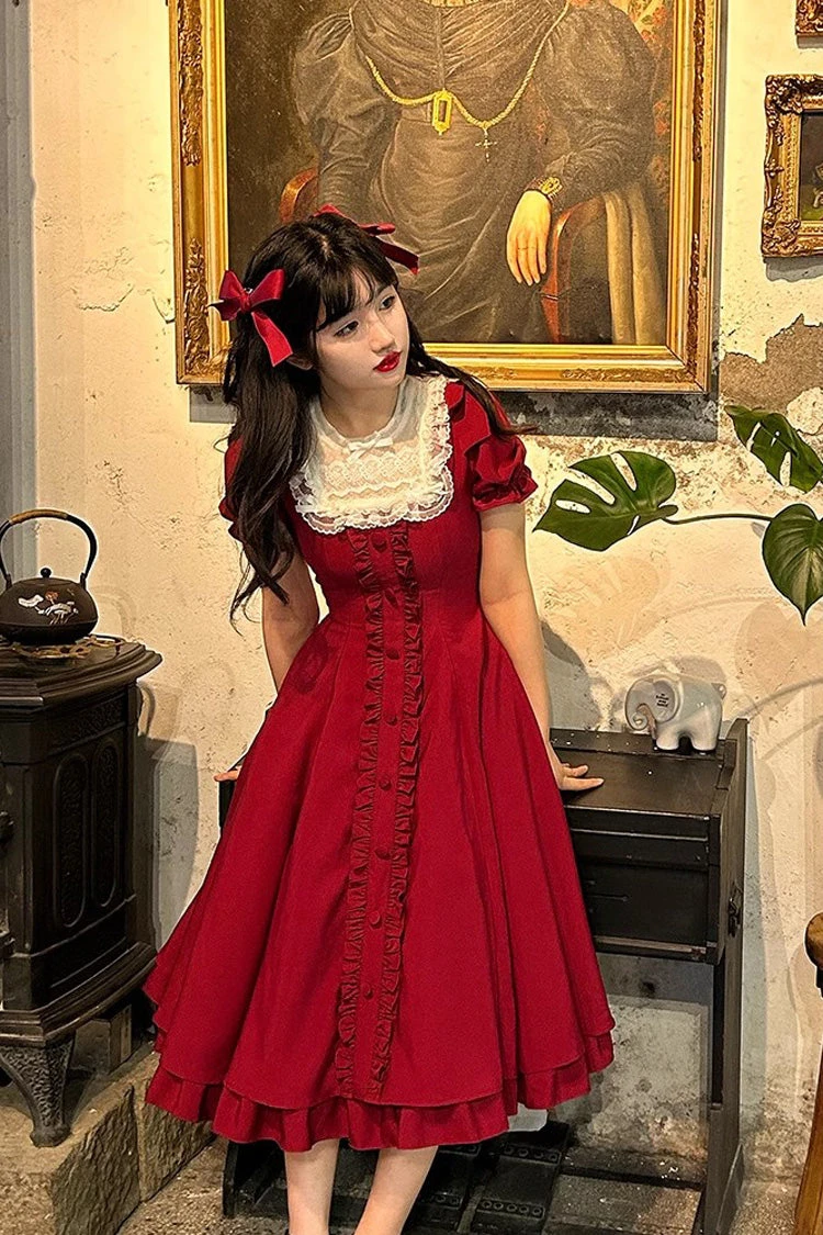 Wine Red Annie's Gift Short Sleeves Bowknot Sweet Lolita Dress (Plus Size Support) 7 Wine Red Annie's Gift Short Sleeves Bowknot Sweet Lolita Dress (Plus Size Support) - Image 5