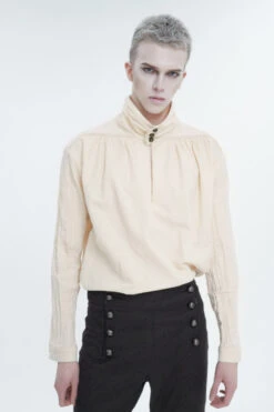 Stand Collar Ruched Men's Gothic Shirt