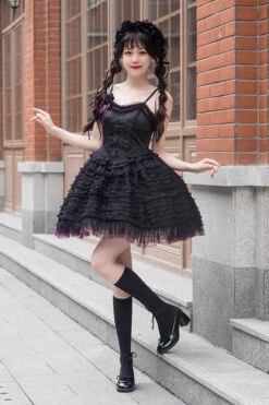 Black Midnight Ballet Rose Lace Sleeveless Gothic Lolita Jsk Dress -LolitaInside 6af4c9ef0a013a383c57e407e6970e54