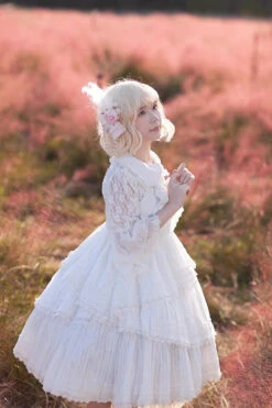 White Solid Color Tower Of Dawn Bowknot Sleeveless Ruffle Sweet Lolita Dress -LolitaInside 6b2716fae0b9842dc31603257ccbda9a