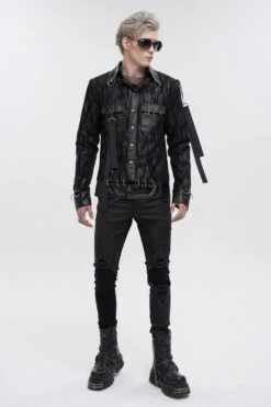 Black Metal Ring Perforated Lapel Lapel Button Handsome Men's Punk Jacket -LolitaInside 6b2d833fe2a4739cca130b2559306992