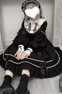 Black Bowknot Ruffled Long Sleeves Lolita OP Gothic Lolita Dress -LolitaInside 6b5b9fd0d65c0b69aa67b18cf7c91453