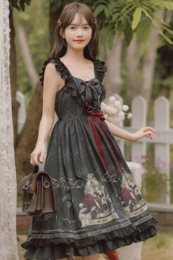 Black Ruffled Strap Court Print Front And Back Bow Classic Lolita JSK Dress -LolitaInside 6ba10f2d97d48d1afd98a8033dd11097 e0e9e5eb 9939 410e 93d4 119af6123a90