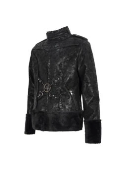 Black Five Pointed Star Decoration Retro Suede Short Plush Men's Punk Coat -LolitaInside 6bbe2c63cff147c2177fcae25d50939e