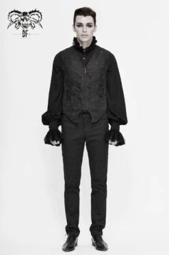 Black Dark Jacquard Chest Plate Buttons Back Lace Up Men's Gothic Waistcoat -LolitaInside 6bf2363c0205789ecb2aac0d1314287a