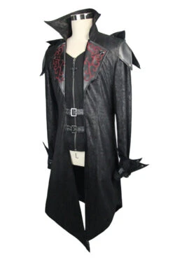 False Two Pieces Black Hooded Leather Long Mens Gothic Coats -LolitaInside 6cf758521b6fb5de5be0e929f96b542f