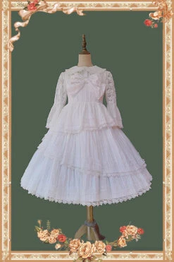 White Solid Color Tower Of Dawn Bowknot Sleeveless Ruffle Sweet Lolita Dress -LolitaInside 6d370b32513cb2814711fc30a83e75ba