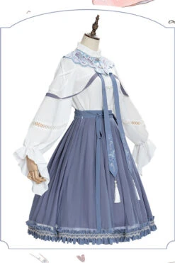 White/Blue Chinese Style Hollow Long Sleeve Classic Lolita Dress Full Set -LolitaInside 6d3d30f4ec126f63e2b58e03483a93a6