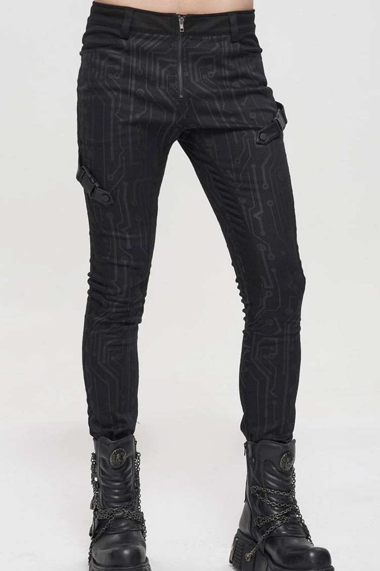 Black Punk Casual Circuit Diagram Print Asymmetric Decoration Men's Long Pants 3 Black Punk Casual Circuit Diagram Print Asymmetric Decoration Men's Long Pants