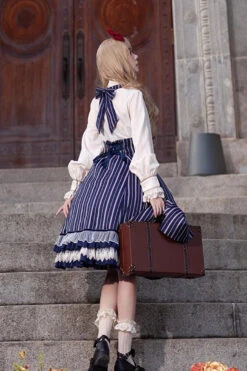 Blue Multi-layer Stripe Print Ruffle Sweet Lolita Jsk Dress -LolitaInside 6de98c787d4cee7b4d19dad210e809ee