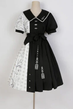 Black/White Stitching Chinese Style Bamboo Print High Waisted Sweet Lolita Dress -LolitaInside 6e36bbbeee726dcaa2f293a0f9947e1d