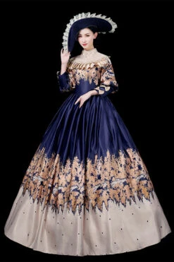 Blue Court Style High Waisted Half Sleeves Victorian Lolita Prom Dress -LolitaInside 6eab975b33b076e132d8282129af92d5