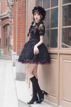 Black Midnight Ballet Rose Lace Sleeveless Gothic Lolita Jsk Dress -LolitaInside 6f45eafef0b67801dce00f1d0e5d7449