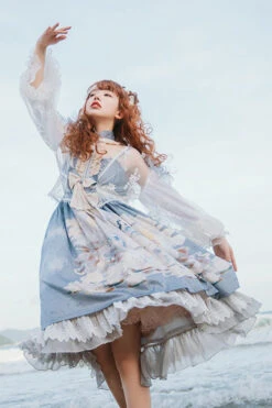 Blue Chinese Mythology Print High Waist Lace Trim Sweet Lolita JSK Dress -LolitaInside 6fdc067ed1c758d8a39a9f49beb5d898