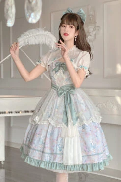 Green Flower Wall Pattern Print High Waisted Fresh And Sweet Lolita JSK Dress -LolitaInside 6fdece7d380f77f94b7aa8119247102b