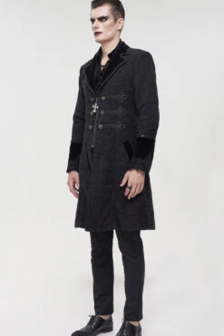 Black Gothic Vintage Button Decoration Removable Fur Collar Men's Coat -LolitaInside 702063a866ccb032b8f93a82215aae1b