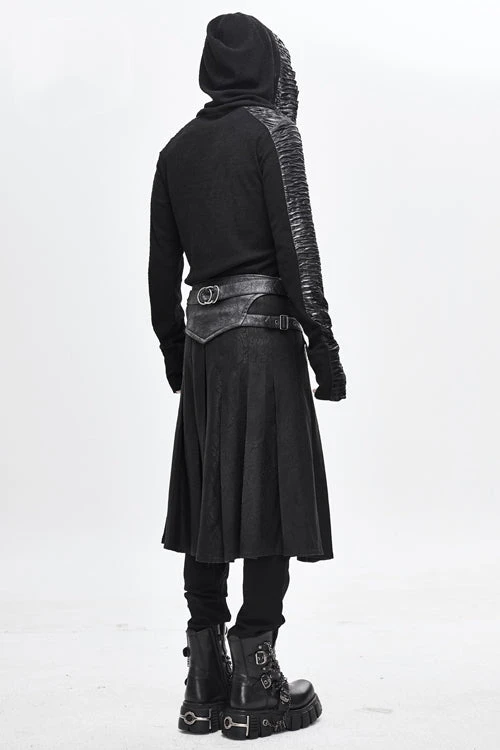 Black Punk Metallic Mist Textured Leather Waistband Grain Pleated Mens Kilts 7 Black Punk Metallic Mist Textured Leather Waistband Grain Pleated Mens Kilts - Image 5