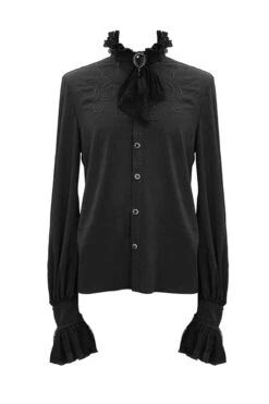 Black Chiffon Embroidered Long Sleeves Mens Gothic Blouse -LolitaInside 70741ca1206caa9cd7e465eb32959ab1