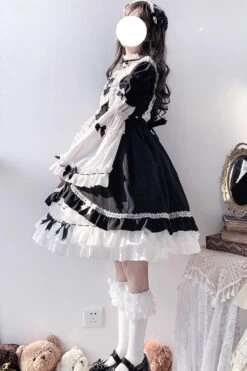 White/Black Hime Sleeves Multi-layer Ruffle Cardigan Bowknot Gothic Princess Lolita Dress -LolitaInside 7099179c0142385f66d892538833b229