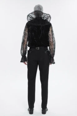 Black Lotus Leaf Stand Collar Semitransparent Lace Long Sleeved Men's Gothic Shirt -LolitaInside 71598967a9c83543cc68c7ae8efac68e