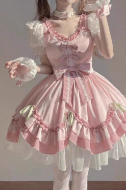 White/Pink Ruffle Bowknot Princess Sweet Lolita JSK Dress -LolitaInside 71bf98daaeaf12c5ecdd7151ab729ea4