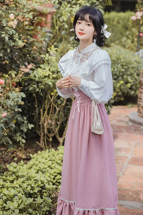 Pink Vintage Palace Style Ruffled Stripe Print High Waisted Classic Lolita Dress Skirt 4 Pink Vintage Palace Style Ruffled Stripe Print High Waisted Classic Lolita Dress Skirt - Image 2