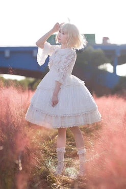 White Solid Color Tower Of Dawn Bowknot Sleeveless Ruffle Sweet Lolita Dress -LolitaInside 725e76fb9ee0d2d66e5f199b5e9e6c9c