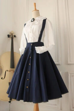 Dark Blue Vintage Single Breasted Ruffled Classic Lolita Skirt Strap Dress -LolitaInside 726abaf33ac2e92ed3546a9a04b18f25