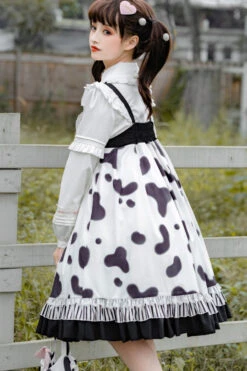 Black/White High Waist Ruffled Milk Pudding Printed Sweet Lolita Jsk Dress -LolitaInside 72a92fa666dcbf2bf747e66e0f2f6fe7