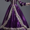 Purple Long Sleeves High Collar High Waisted Cardigan Ruffled Victorian Lolita Prom Dress