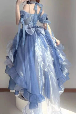 Blue Short Sleeves Hanayome Bowknot Sweet Elegant Princess Lolita Dress -LolitaInside 73c94694d01f21cd4367bb0bbc55d136