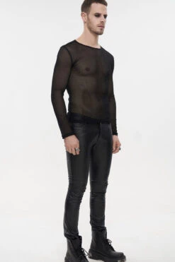 Black Gothic Elasticity High Neck Long Sleeve Mesh Men's Shirt -LolitaInside 74abaf8beb8d77f2bdc3a4a0ab361bda