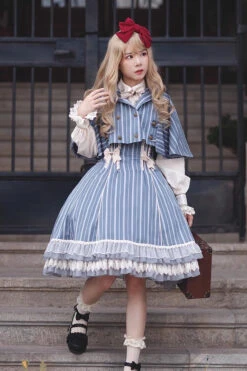 Blue Multi-layer Stripe Print Ruffle Sweet Lolita Jsk Dress -LolitaInside 74d4941939246105dba359d4e37fc42d