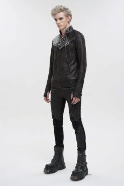 Black Stand Collar Long Sleeves Faux Leather Splice Men's Gothic Shirt 11 Black Stand Collar Long Sleeves Faux Leather Splice Men's Gothic Shirt -LolitaInside 75b19aaaa9f3f06f5dfc3e029195c4ba