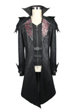 False Two Pieces Black Hooded Leather Long Mens Gothic Coats -LolitaInside 75cbc1dd3d0a5672fa72046f7234e795